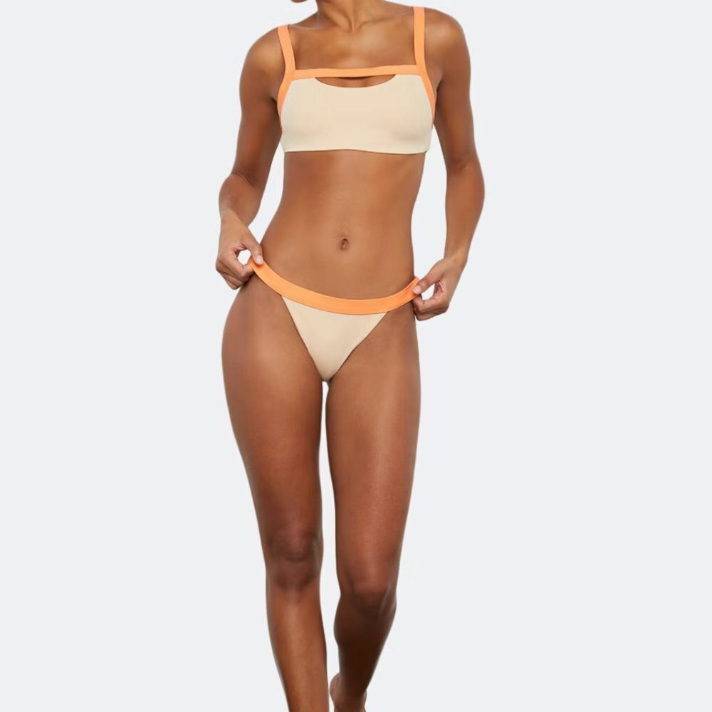 Onia Leila Bikini Bottoms Tan/Papaya Size Large NWT